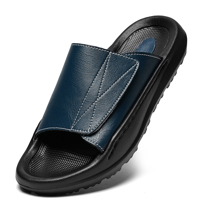 Men'S Shoes With Velcro - Sandal Kulit Pria Model Selop Mudah